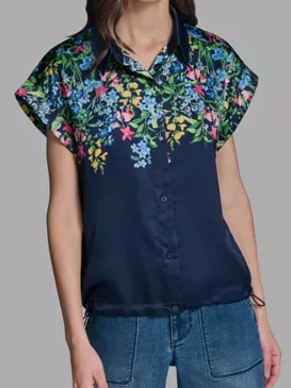 NWT Size S KARL LAGERFELD PARIS Women's Short-Sleeve Floral Printed Camp Shirt